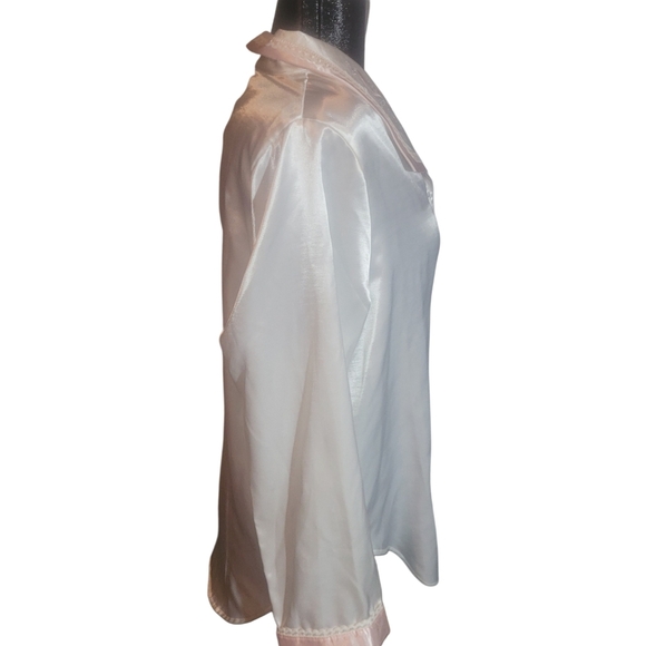 Carroll Reed White Satin 2 Piece Pajama Set with Pink Trim M - Picture 4 of 9